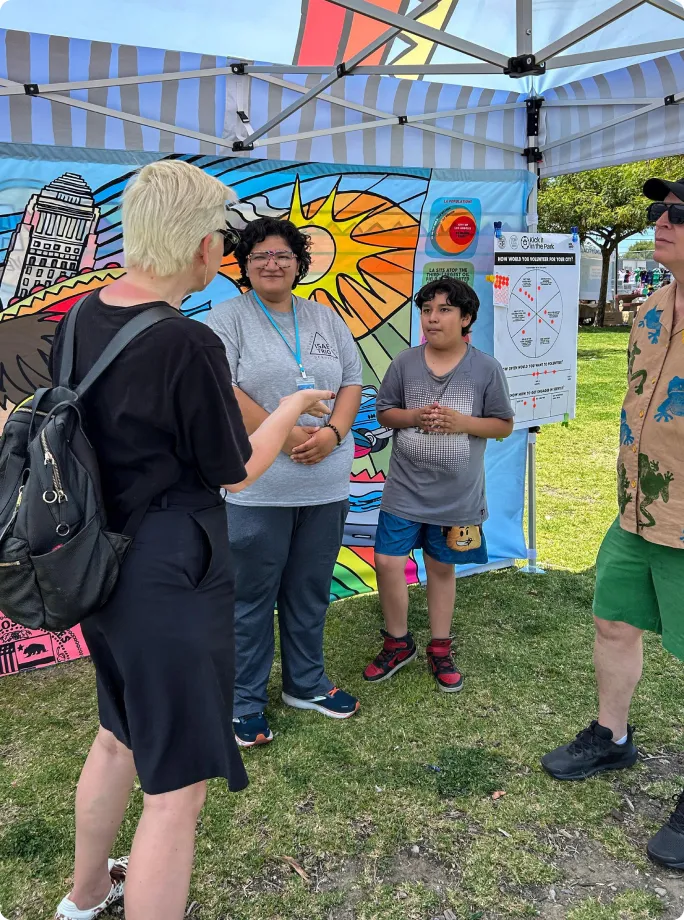 Visitors at the mural